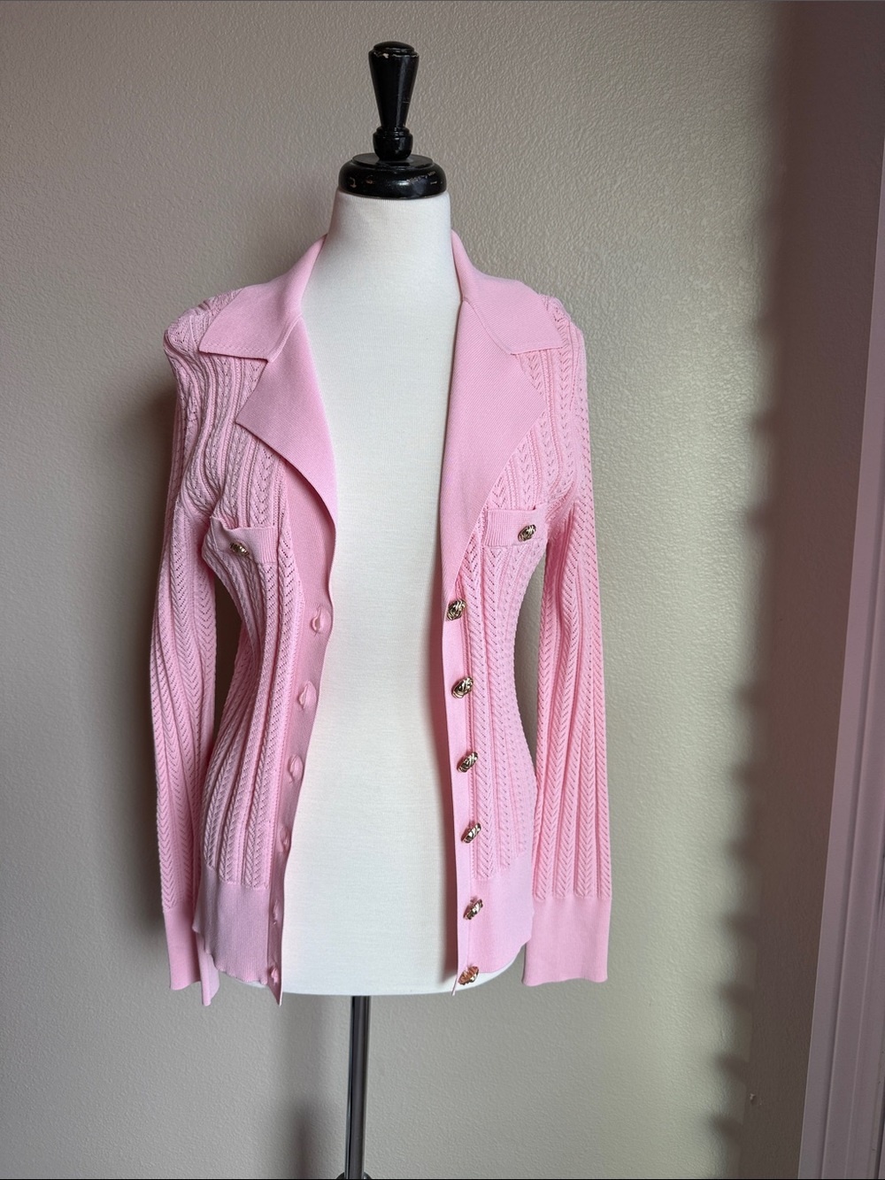 Generation love Pink Women's Cable Knit Polo Cardigan Sweater